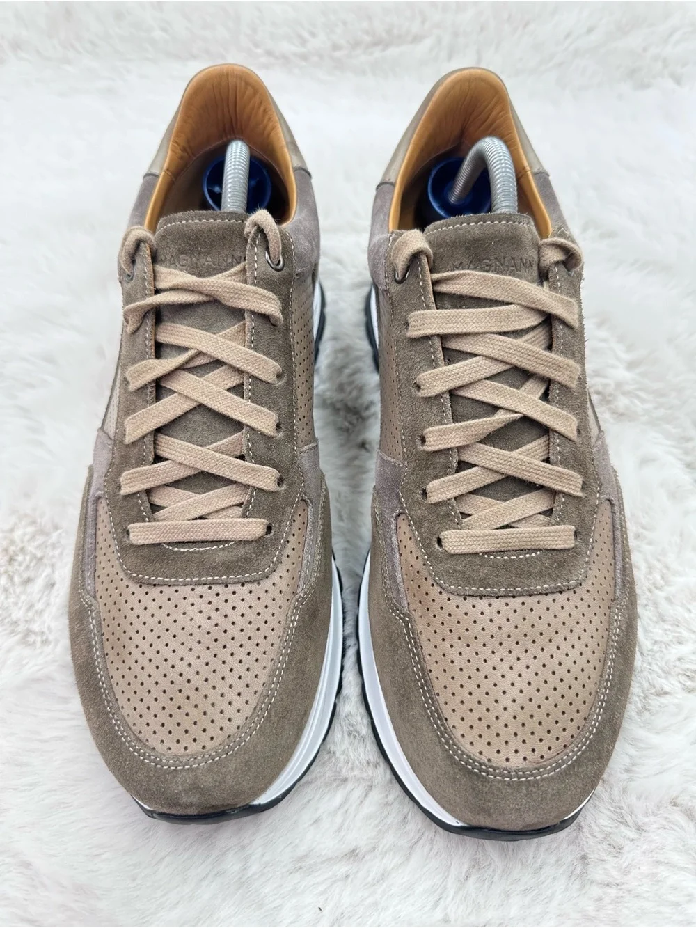 Magnanni Fado perforated taupe‎ brown suede leather sneakers Men’s 9.5